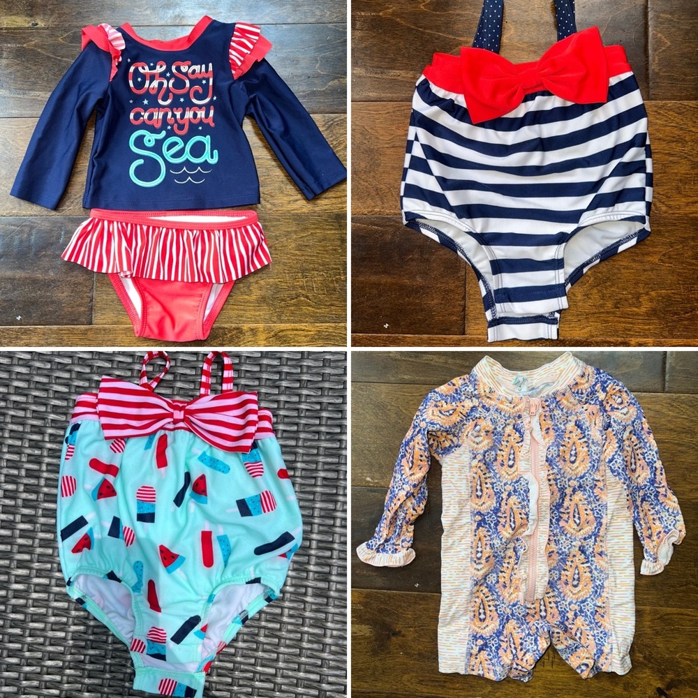 Set of 4 Baby Girl Infant 4th of July Swim Suits